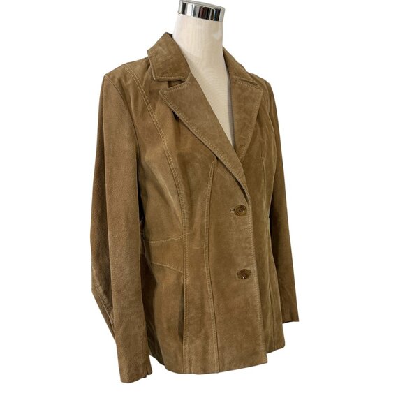 Wilsons Leather Tan Camel Suede Blazer Jacket Coat Retro Paisley Lining Size L - Picture 1 of 12